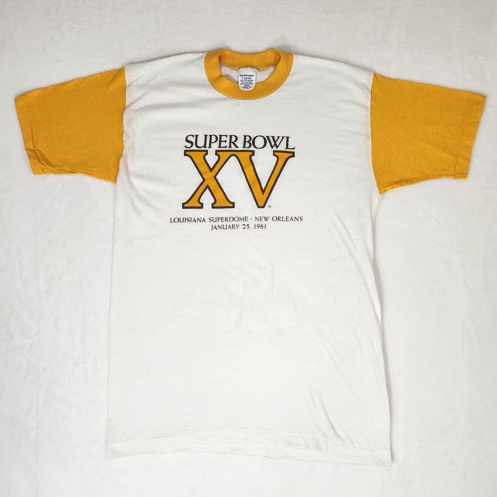 Vintage Super Bowl XV 1981 New Orleans Ringer T-Shirt Mens Large Sportswear 80s